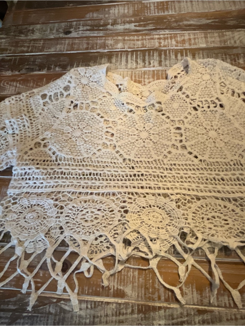 Crochet Fringe Short-Sleeve Top - Cream
